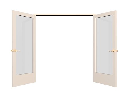 Open 3d door with glass inserts. Object over white Stock Photo - Budget Royalty-Free & Subscription, Code: 400-04564202