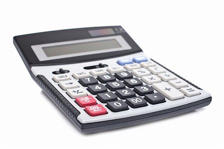 Calculator with soft shadow on white background. Shallow depth of field Stock Photo - Budget Royalty-Free & Subscription, Code: 400-04564692