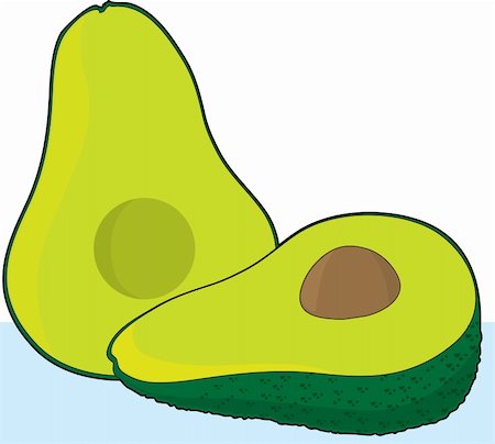 A single avocado cut in half with a pit in one of the halves Stock Photo - Budget Royalty-Free & Subscription, Code: 400-04564726