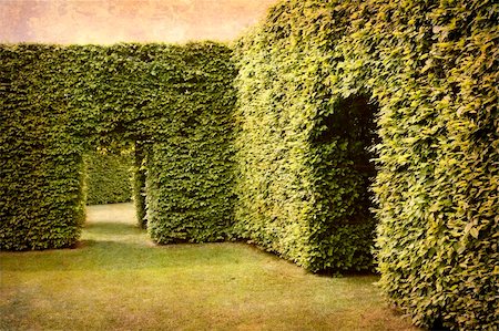 simsearch:400-05071947,k - Artistic work of my own in retro style - Postcard from Denmark. - High hedges with entrances. Foto de stock - Super Valor sin royalties y Suscripción, Código: 400-04565268