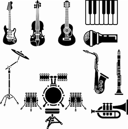 drum silhouette - A vector icon set of musical instrument simple outline silhouettes Stock Photo - Budget Royalty-Free & Subscription, Code: 400-04565352