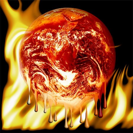 photoshopped image (based on a Nasa public domain image) of a red hot glowing, burning earth on a fire background, global warming concept Foto de stock - Super Valor sin royalties y Suscripción, Código: 400-04565459