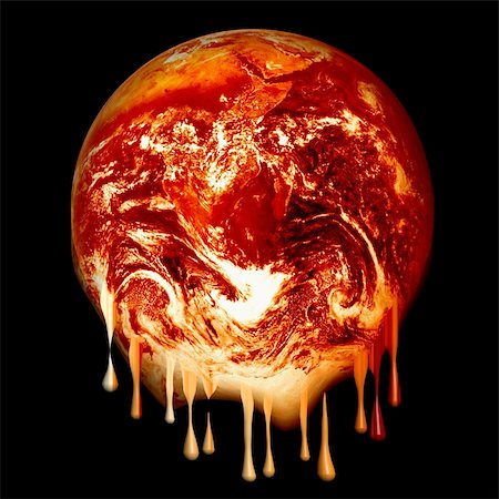 photoshopped image (based on a Nasa public domain image) of a red hot glowing, melting like wax earth isolated on a black background, global warming concept Photographie de stock - Aubaine LD & Abonnement, Code: 400-04565460