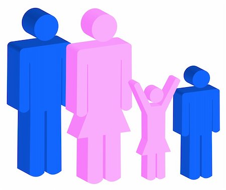 family stick figures - 3d blue and pink illustration of stick family Stock Photo - Budget Royalty-Free & Subscription, Code: 400-04565616