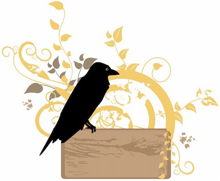 evestock (artist) - Banner - crow on top of old wooden board with copy-space for text Stock Photo - Budget Royalty-Free & Subscription, Code: 400-04565665