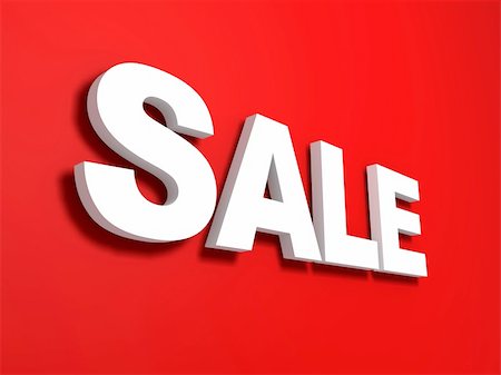 reduced sign in a shop - 3d rendered illustration of the word sale on a red background Stock Photo - Budget Royalty-Free & Subscription, Code: 400-04566178