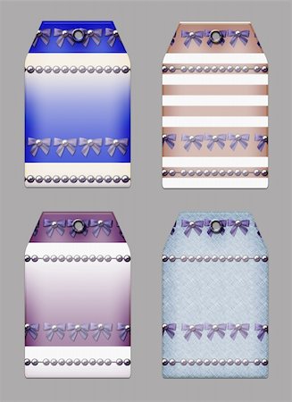 simsearch:400-04566378,k - Gift tags with bows and pearls. Isolated on a grey background. Photographie de stock - Aubaine LD & Abonnement, Code: 400-04566352