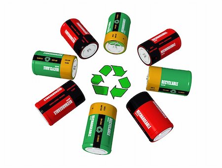 simsearch:400-04775658,k - rechargeable batterys and recycling symbol - 3d rendering Photographie de stock - Aubaine LD & Abonnement, Code: 400-04567085