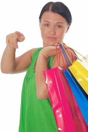 simsearch:400-07318724,k - attractive woman with shopping bags on white background Fotografie stock - Microstock e Abbonamento, Codice: 400-04567106
