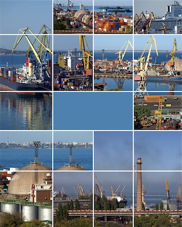 elevated sky - Industrial landscape. Loading of courts, the container terminal. A collage. Ukraine Odessa port. It is photographed in September 2007 Stock Photo - Budget Royalty-Free & Subscription, Code: 400-04567597