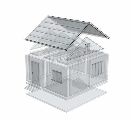 3d sketch of a house. Object over white Stock Photo - Budget Royalty-Free & Subscription, Code: 400-04567947