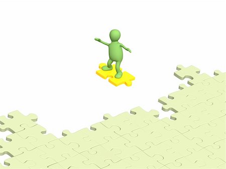 extreme sports and connect - 3d person puppet sliding on slice puzzle. Object over white Stock Photo - Budget Royalty-Free & Subscription, Code: 400-04567948