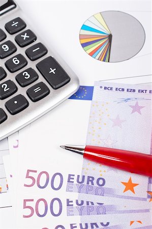 simsearch:400-03962284,k - Calculator, pen and euros on market business financial chart background. Shallow depth of field Stock Photo - Budget Royalty-Free & Subscription, Code: 400-04567997