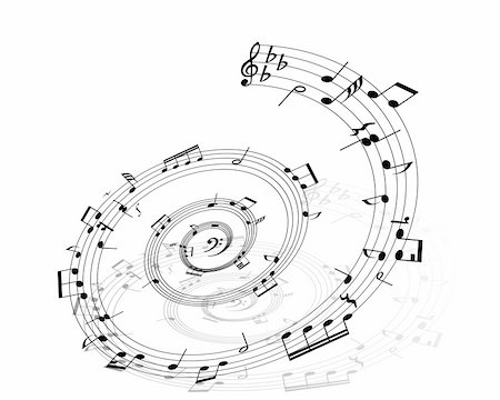 swirling music sheet - Music background with different notes on the white Stock Photo - Budget Royalty-Free & Subscription, Code: 400-04568178