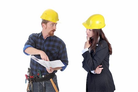 simsearch:400-04552444,k - construction worker pointing on architectural plans and architect Foto de stock - Royalty-Free Super Valor e Assinatura, Número: 400-04568418