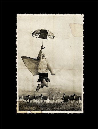 old photo - girl with umbrella Fotografie stock - Microstock e Abbonamento, Codice: 400-04568551