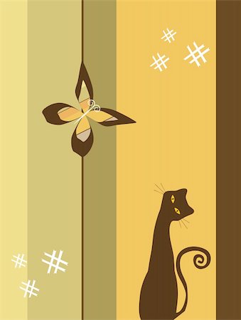 Beautiful Floral Design Element with Cat Silhouette Photographie de stock - Aubaine LD & Abonnement, Code: 400-04568790
