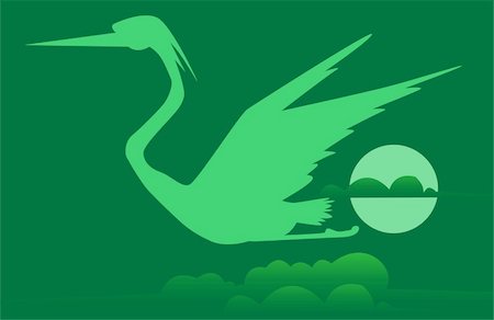 Illustration of a crane flying in green background Stock Photo - Budget Royalty-Free & Subscription, Code: 400-04569347