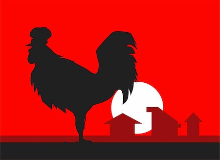 Illustration of a cock in red background Foto de stock - Super Valor sin royalties y Suscripción, Código: 400-04569350
