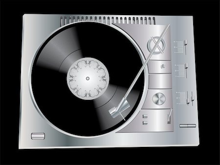 simsearch:400-05294119,k - The image of a vinyl DJ's deck grey colour on black background. Foto de stock - Super Valor sin royalties y Suscripción, Código: 400-04560165
