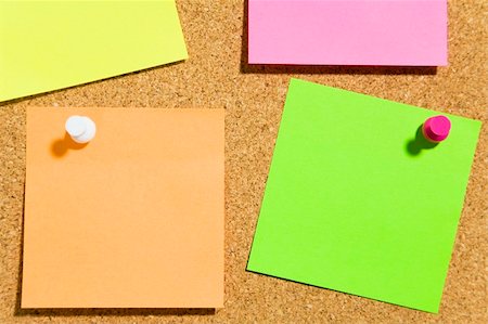 post it note on notice board picture - bulletin board and multi colored stickies attached with push pins. Copy space Stock Photo - Budget Royalty-Free & Subscription, Code: 400-04560615