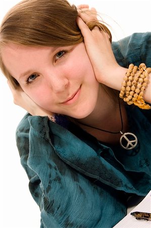 dichterin - young hippie girl portrait on white background Stockbilder - Microstock & Abonnement, Bildnummer: 400-04560851