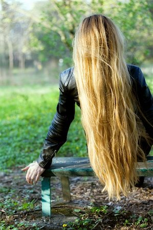 dundanim (artist) - Girl with beautiful long hair standing on a bench Foto de stock - Royalty-Free Super Valor e Assinatura, Número: 400-04560852