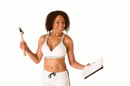 scale and frustrated - Ethnic woman in sporty outfit hits weight scales by hammer Stock Photo - Budget Royalty-Free & Subscription, Code: 400-04560903