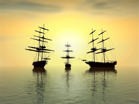 fond marin - old ship at sunset over the ocean - digital artwork Photographie de stock - Aubaine LD & Abonnement, Code: 400-04561333