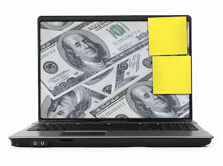 simsearch:400-05336172,k - wide notebook with dollar background and yellow notes on white, natural shadow in front, photo inside is my property Photographie de stock - Aubaine LD & Abonnement, Code: 400-04561367