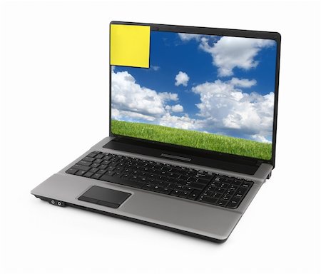 simsearch:400-08997106,k - notebook with landscape and yellow note on white, natural shadow in front, photo inside is my property Stock Photo - Budget Royalty-Free & Subscription, Code: 400-04561368