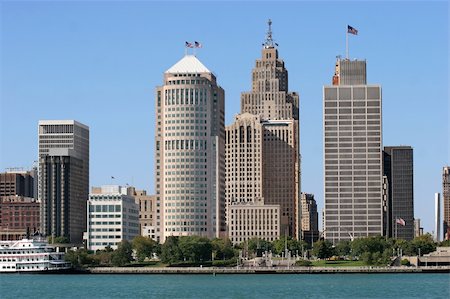 fleuve détroit - view of Detroit skyline from Windsor, Ontario Photographie de stock - Aubaine LD & Abonnement, Code: 400-04561800