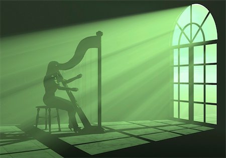 simsearch:400-04593971,k - Woman playing harp in the light Photographie de stock - Aubaine LD & Abonnement, Code: 400-04561832