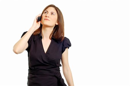 chic young woman in black dress on the phone Stock Photo - Budget Royalty-Free & Subscription, Code: 400-04562213