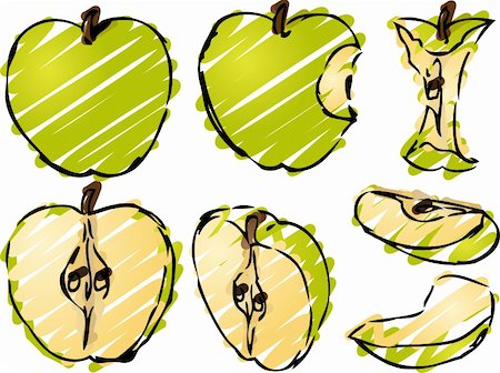 Isometric 3d illustrtion of apples lineart hand-drawn look, bitten, core, halved, and quartered Stock Photo - Budget Royalty-Free & Subscription, Code: 400-04562766
