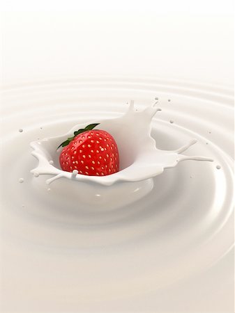 3d rendered illustration of a strawberry falling into milk Stock Photo - Budget Royalty-Free & Subscription, Code: 400-04563001