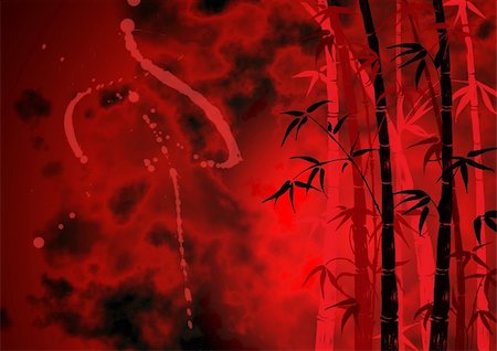 bamboo leaves on à red background Stock Photo - Budget Royalty-Free & Subscription, Code: 400-04563837