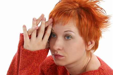 simsearch:400-05064591,k - sad red haired woman isolated on white background Stock Photo - Budget Royalty-Free & Subscription, Code: 400-04563948