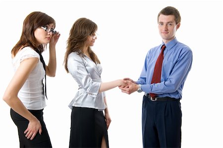 simsearch:400-04574012,k - Signs on respect. The union of young business man and business women. Isolated over white Stock Photo - Budget Royalty-Free & Subscription, Code: 400-04574012