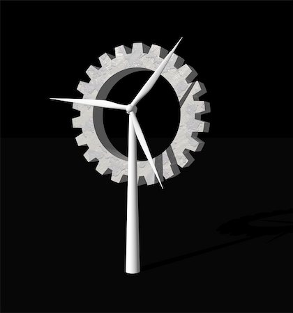 wind generator and gear on black background - 3d illustration Foto de stock - Super Valor sin royalties y Suscripción, Código: 400-04574021