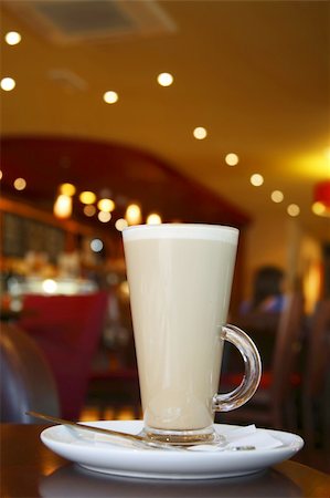 Coffee - Latte Cappuccino in a tall glass on cafe background Foto de stock - Royalty-Free Super Valor e Assinatura, Número: 400-04574165