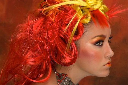 simsearch:400-04073578,k - Girl with red, orange, yellow hair and beautiful make up Foto de stock - Super Valor sin royalties y Suscripción, Código: 400-04574491