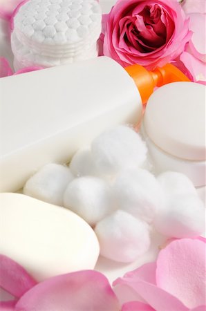 simsearch:400-04127590,k - Composition of beauty and cleaning products with rose petals Stock Photo - Budget Royalty-Free & Subscription, Code: 400-04574566