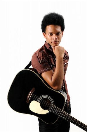 simsearch:400-04544368,k - Portrait of young trendy african male with acoustic guitar - isolated Stock Photo - Budget Royalty-Free & Subscription, Code: 400-04575268