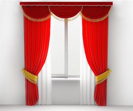 simsearch:400-09154476,k - Red curtains in a white room 3d image Stock Photo - Budget Royalty-Free & Subscription, Code: 400-04575317