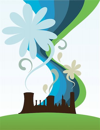 fumeuse - Environmentally friendly factory with flower shaped emissions and colorful background. Vector art - download the EPS file! Stock Photo - Budget Royalty-Free & Subscription, Code: 400-04575695
