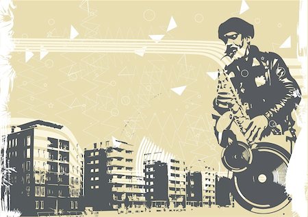 vector illustration with saxophonist in grunge style Stock Photo - Budget Royalty-Free & Subscription, Code: 400-04576064