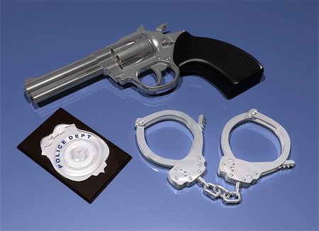 simsearch:400-07728896,k - Illustration of a police gun, badge and pair of handcuffs on a blue background Stock Photo - Budget Royalty-Free & Subscription, Code: 400-04576763