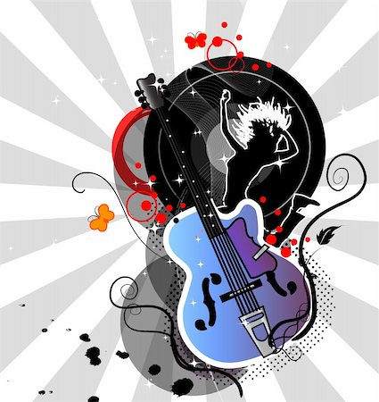 shake it groove it! loving it ! music time!  Guitar and musical enjoyable background illustration Foto de stock - Super Valor sin royalties y Suscripción, Código: 400-04576798