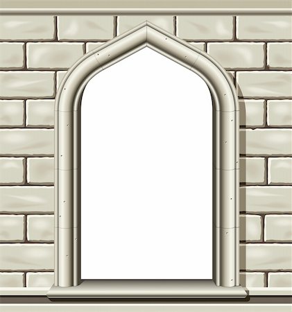 exterior window designs frames - Illustration of an ancient arched window in a cut stone wall, suitable as a frame or border. Stock Photo - Budget Royalty-Free & Subscription, Code: 400-04576839